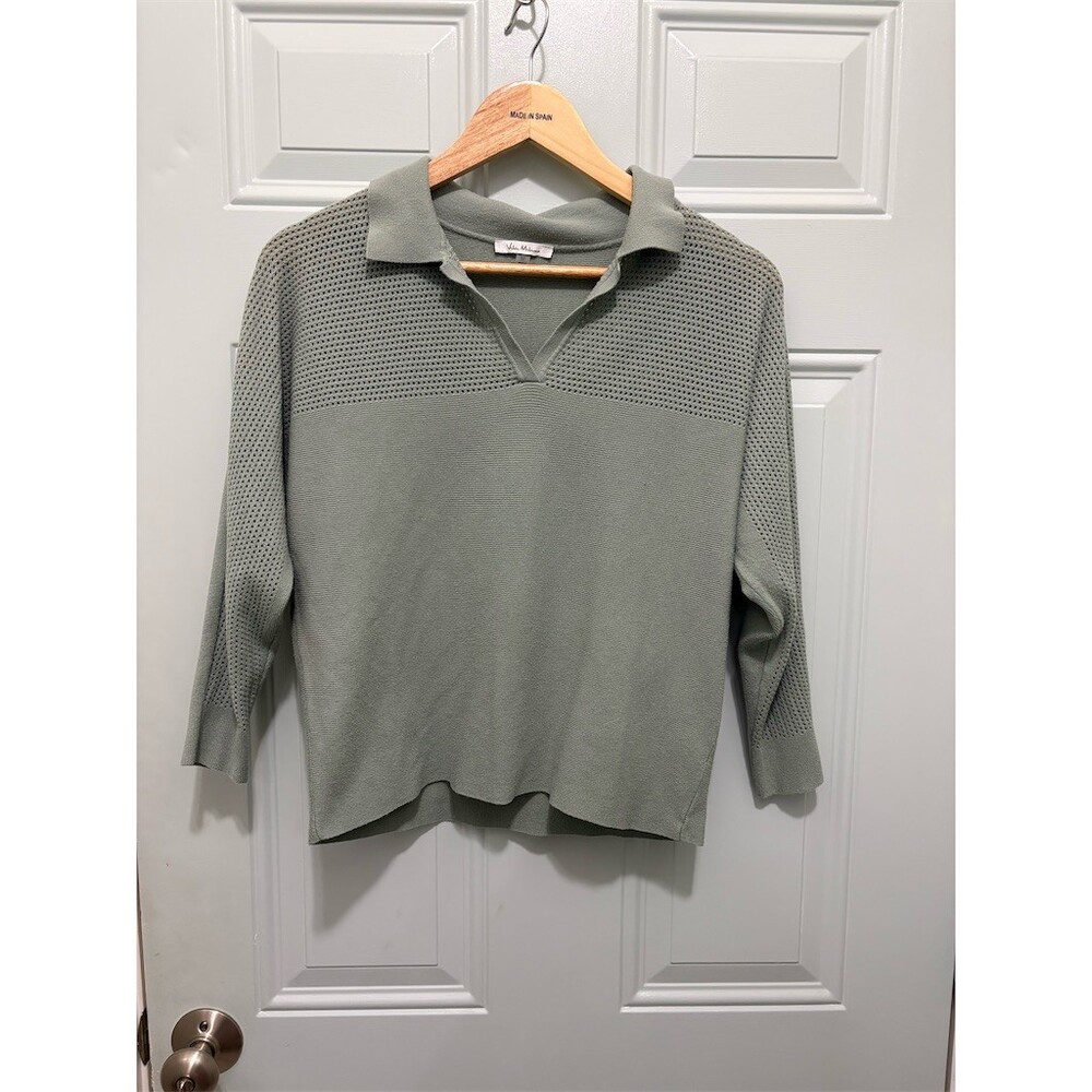Vila Milano Sweater Womens Size M Sage Green Collared V-Neck Pullover